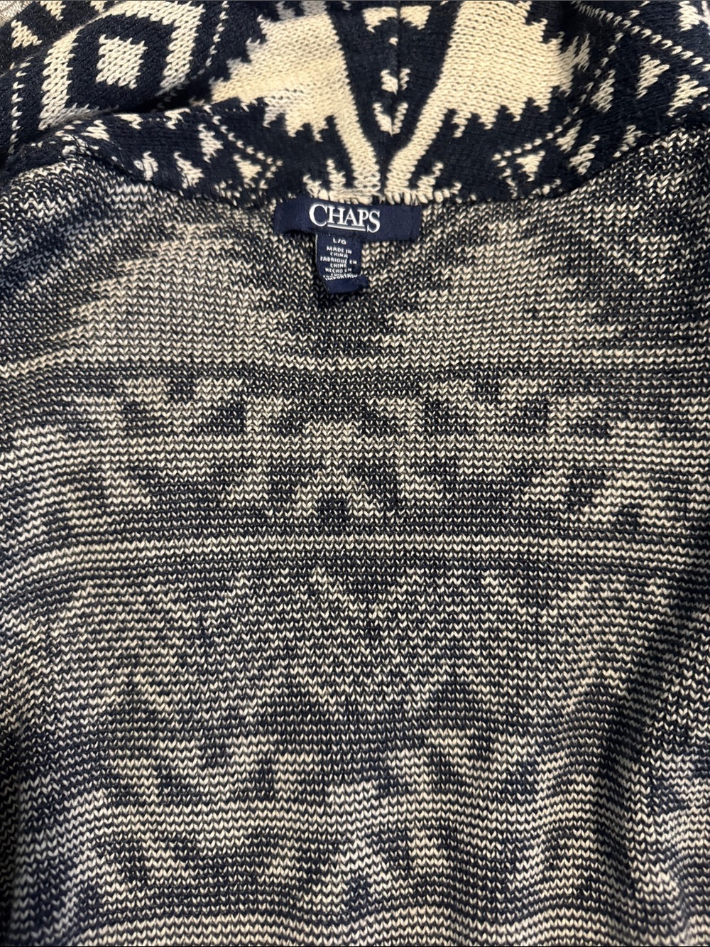Chaps Black and Cream Geometric Knit Pullover Sweater